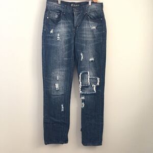 CJ Black Men’s Low Rise Slim Straight Patchwork Blue Jeans | 30/32